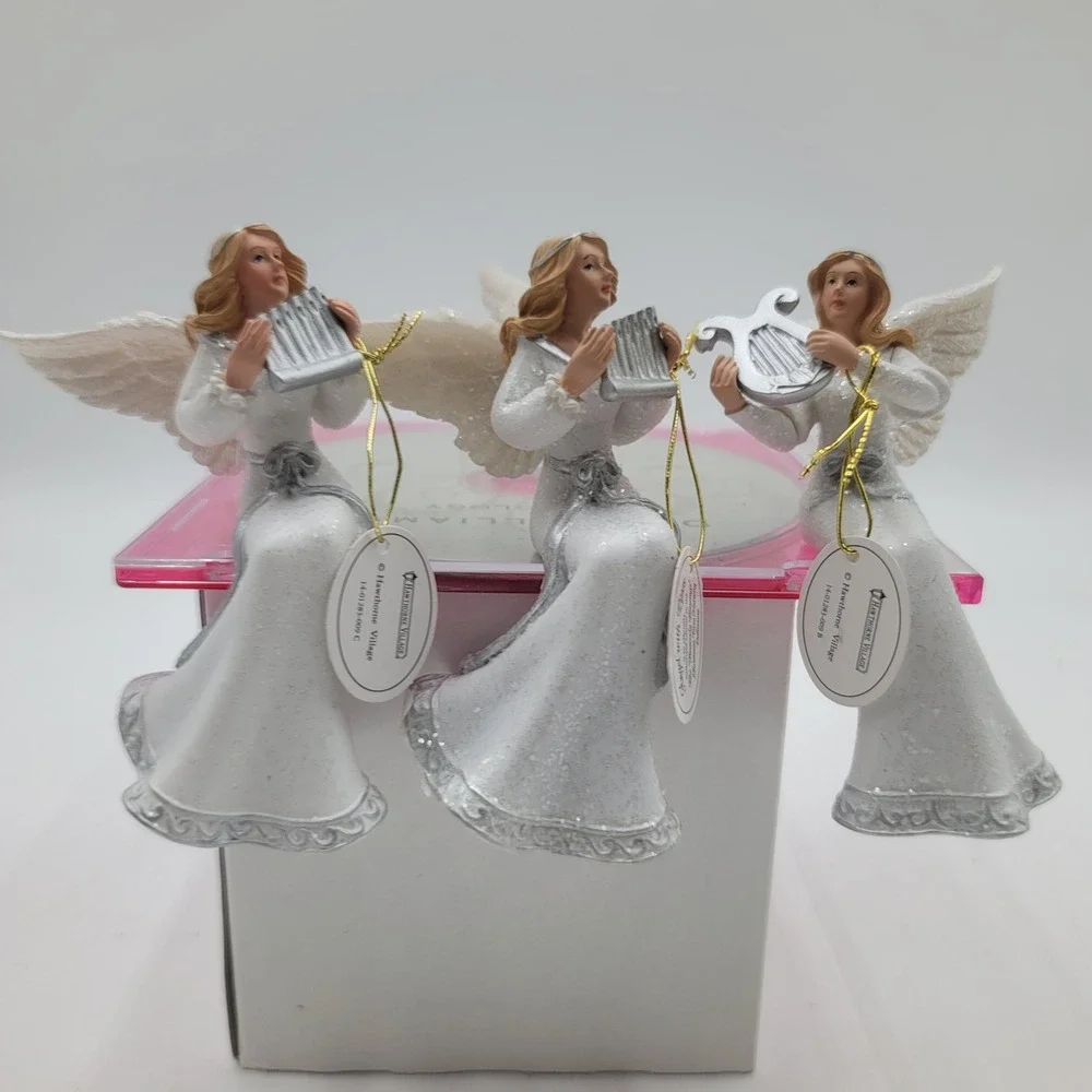 Set of 3 Hawthorne Village Heavenly Blessings Angel Christmas Nativity Ornaments